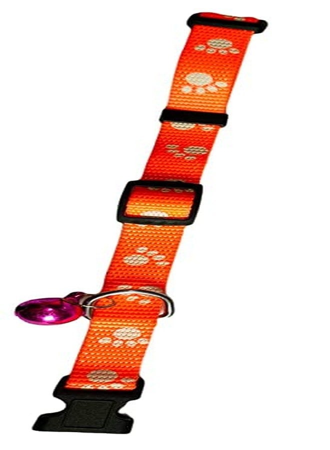 Pups&Pets طوق لطيف قابل للتعديل من النايلون بتصميم طبعة مخلب، مقاس 15 مم، مزود بمشبك سهل الاستخدام وجرس للقطط والكلاب - (برتقالي) - Image 4